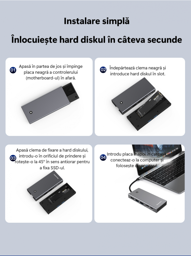 Docking Station USB-C NVMeSATA SSD  Hub 10Gbps cu HDMI 4K60Hz, 100W PD, Cititor Card SDTF, Carcasă Aluminiu – Compatibil M.2 2230 2242 2260 2280 [8]
