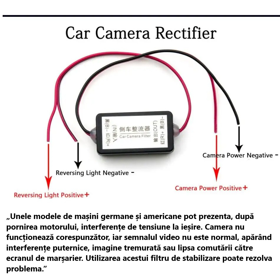 Filtru Redresor pentru Cameră Marșarier – Eliminare Interferențe, Compatibil cu 12V, cu mufa Plug&Play [4]