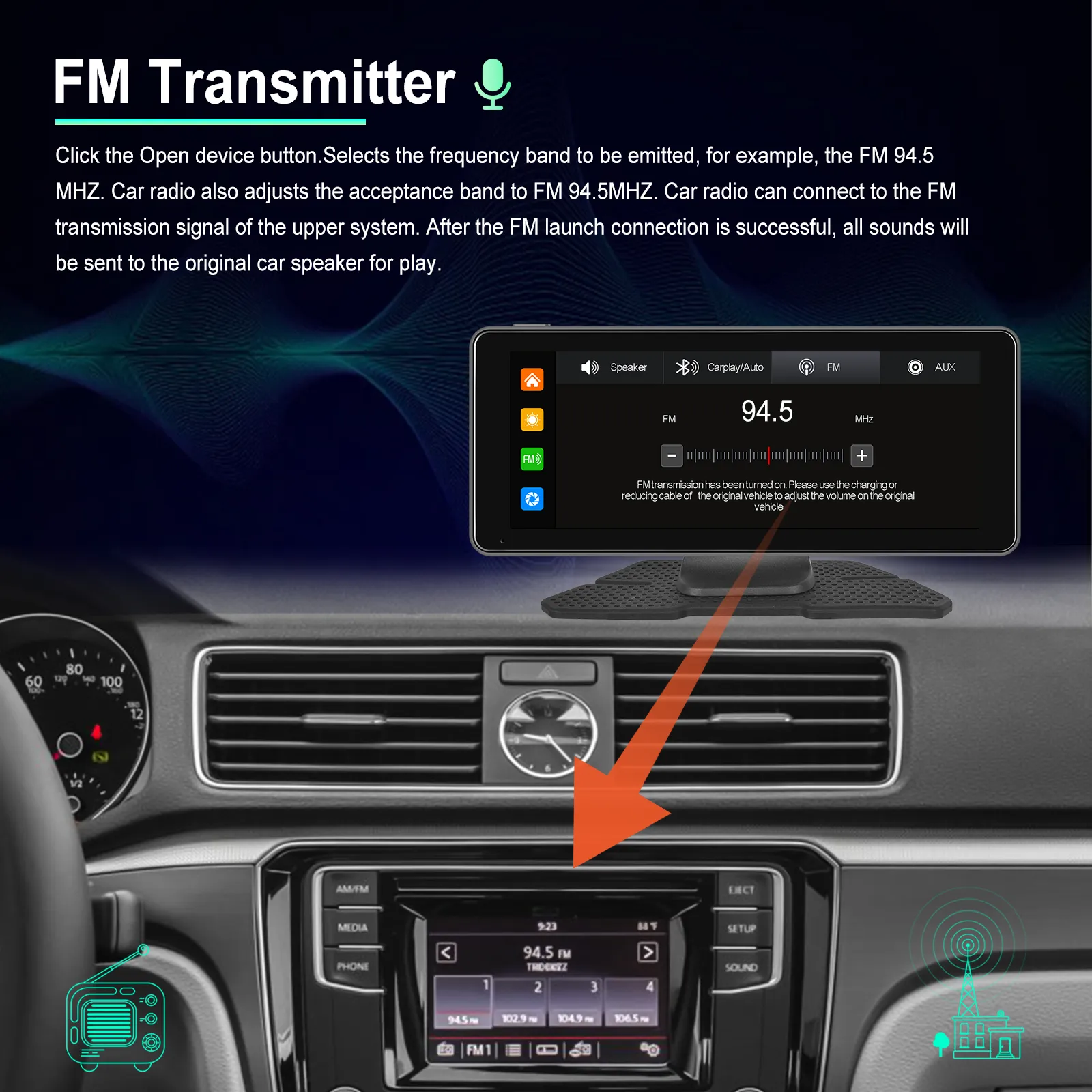 GPS Portabil 6.86" cu CarPlay Wireless, Android Auto, Airplay, BT, FM și AUX - Soluție OEM pentru Mașină [11]