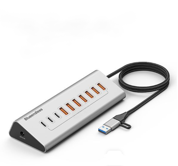 Hub USB 3.0 cu 10 porturi 7x USB-A 3x USB C viteză 5 Gbps alimentare 12V 3A carcasă aluminiu [1]