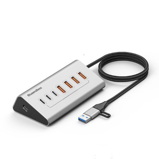 Hub USB 3.0 cu 10 porturi 7x USB-A 3x USB C viteză 5 Gbps alimentare 12V 3A carcasă aluminiu [3]