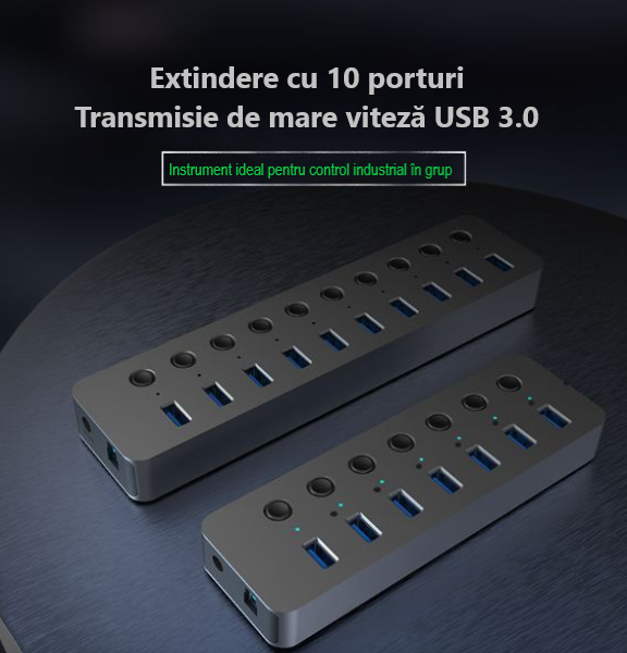 Hub USB 3.0 cu 10 porturi și comutatoare individuale LED Power Indicator Viteză 5Gbps [4]