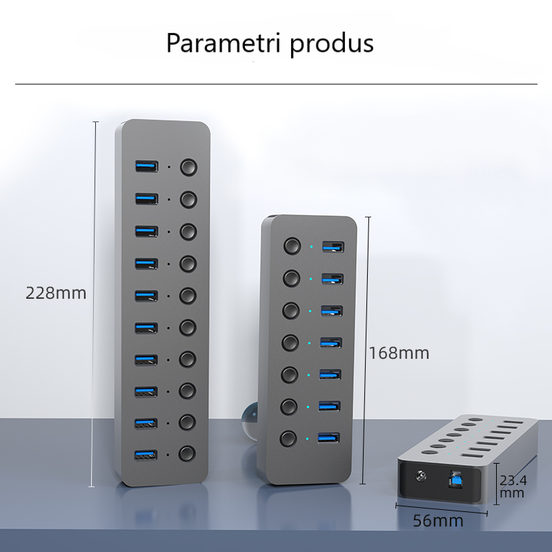 Hub USB 3.0 cu 10 porturi și comutatoare individuale LED Power Indicator Viteză 5Gbps [3]