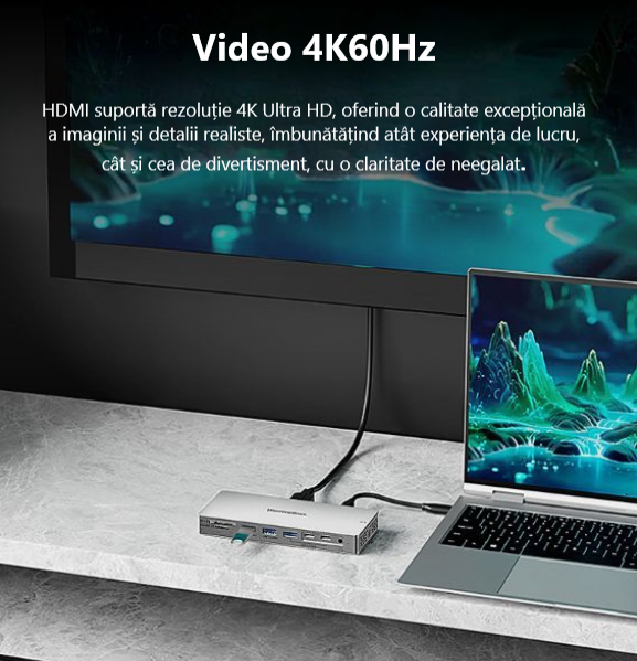 Hub USB C 10Gbps cu HDMI 4K60Hz PD 100W carcasă aluminiu Compatibil Windows Mac Linux Model HC1406 [8]