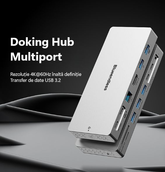 Hub USB C 10Gbps cu HDMI 4K60Hz PD 100W carcasă aluminiu Compatibil Windows Mac Linux Model HC1406 [5]