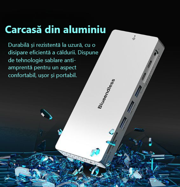 Hub USB C 10Gbps cu HDMI 4K60Hz PD 100W carcasă aluminiu Compatibil Windows Mac Linux Model HC1406 [7]