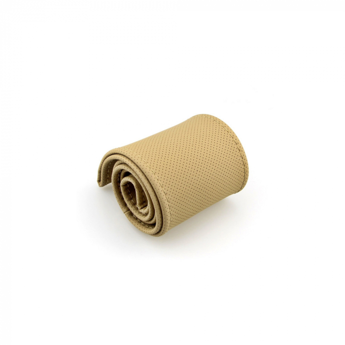 Husa pentru volan din piele perforata, universala, marimea M 41cm, culoare BEJ + ata BEJ si ac [2]