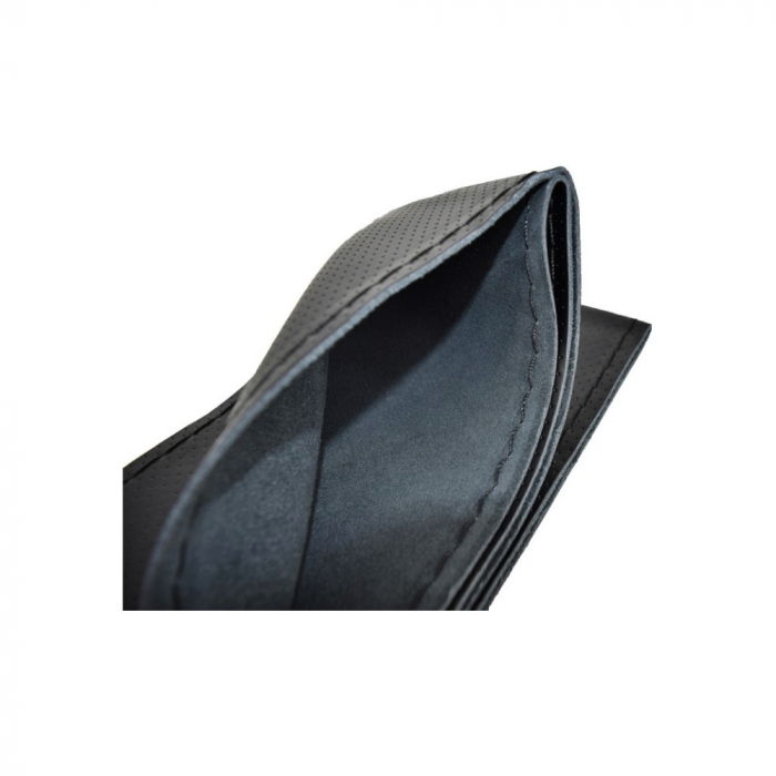 Husa pentru volan din piele perforata, universala, marimea M 41cm, culoare negru + ata neagra si ac [3]