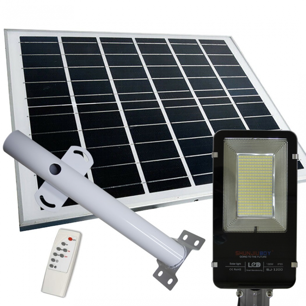 Lampa Solara Stradala LED 100W cu Panou Solar, 220 LED-uri, Telecomanda si Suport Montaj – IP67 [3]