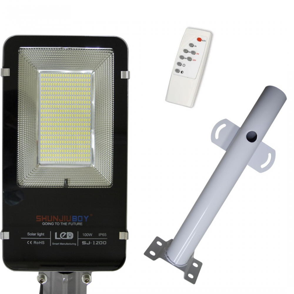 Lampa Solara Stradala LED 100W cu Panou Solar, 220 LED-uri, Telecomanda si Suport Montaj – IP67 [5]