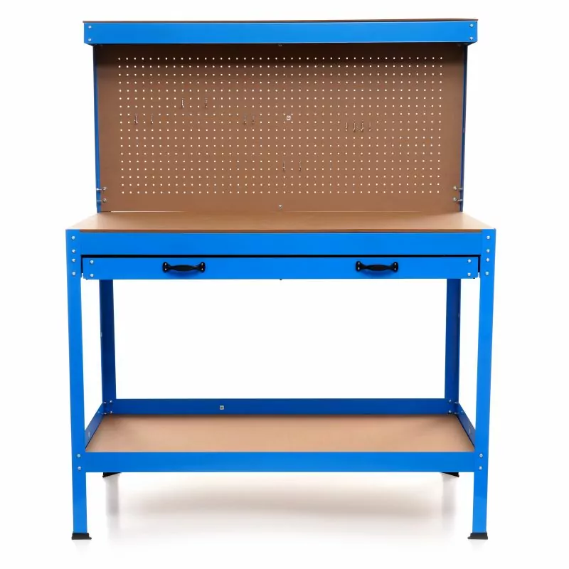 Masă de Lucru cu Sertar și Perete Suport – 120x60 cm, 100 kg, cu 12 Cârlige Metalice [1]