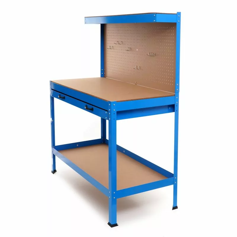 Masă de Lucru cu Sertar și Perete Suport – 120x60 cm, 100 kg, cu 12 Cârlige Metalice [4]