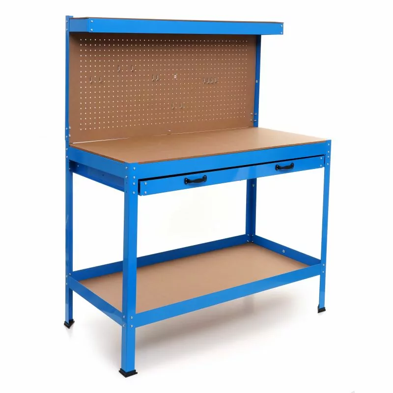 Masă de Lucru cu Sertar și Perete Suport – 120x60 cm, 100 kg, cu 12 Cârlige Metalice [2]