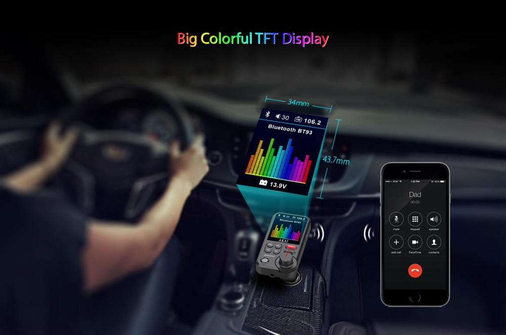 Modulator FM Auto cu Bluetooth 5.0, Încărcare Rapidă QC3.0, USB, MicroSD și Apeluri Hands-Free [2]