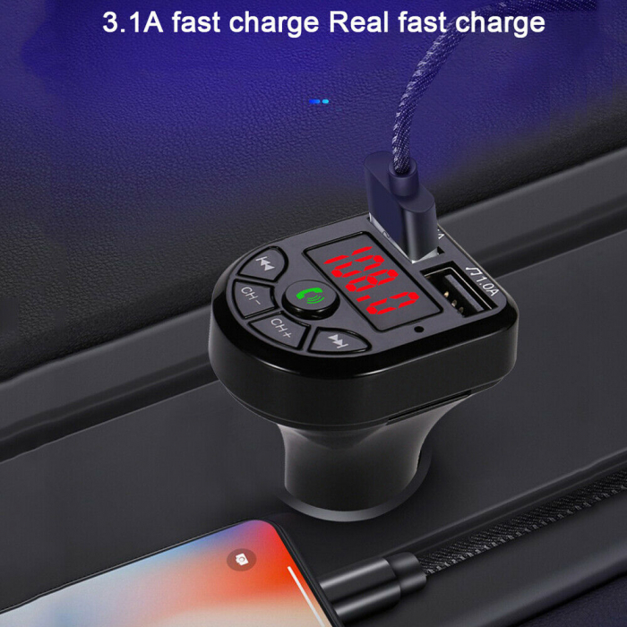Modulator FM Bluetooth, 2x USB Fast Charge, microSD, Negru [5]