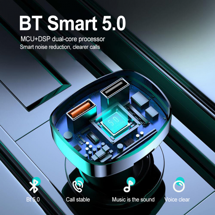 Modulator FM, Bluetooth 5.0, Functie incarcare auto, Afisaj digital, RGB, Negru [5]