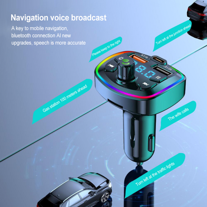Modulator FM, Bluetooth 5.0, Functie incarcare auto, Afisaj digital, RGB, Negru [7]