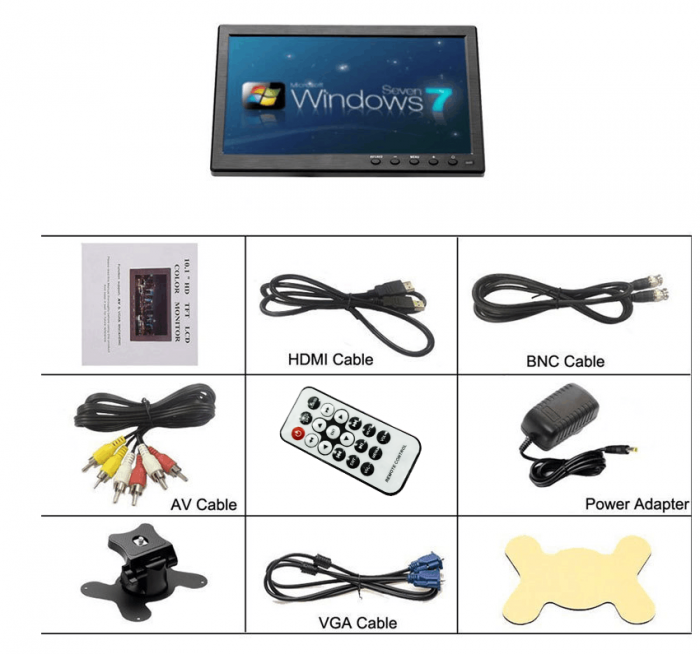 Monitor LCD HD ecran 10.1 Inch, conexiunie HDMI, VGA, RCA audio video, USB, difuzoare incorporate [11]