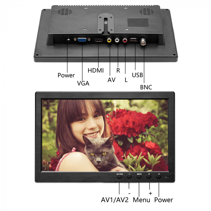 Monitor LCD HD ecran 10.1 Inch, conexiunie HDMI, VGA, RCA audio video, USB, difuzoare incorporate [2]