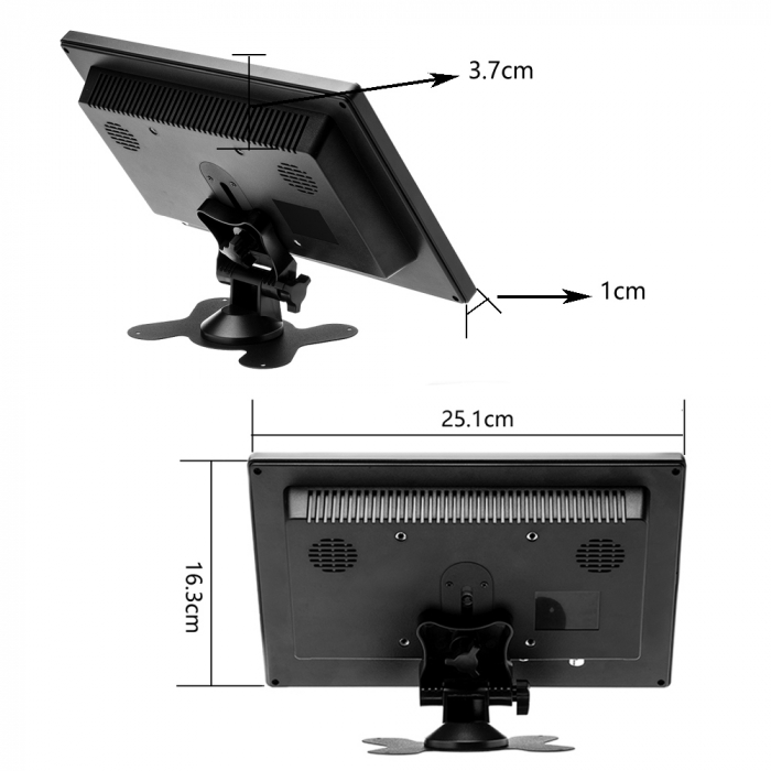 Monitor LCD HD ecran 10.1 Inch, conexiunie HDMI, VGA, RCA audio video, USB, difuzoare incorporate [7]