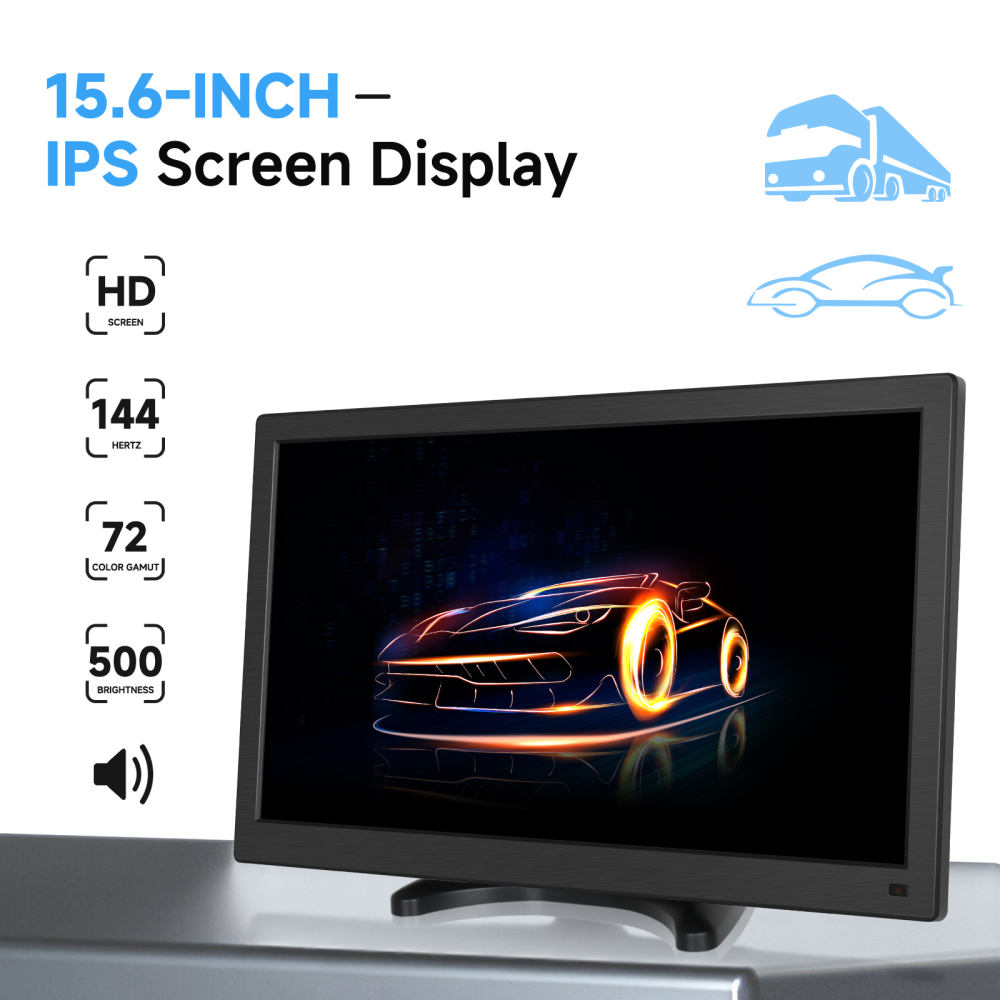 Monitor Portabil LED IPS 15.6 Inch Multifuncțional, 144Hz, HDMI/VGA/BNC/USB/AV, Boxe Integrate și Telecomandă–Ideal pentru Supraveghere CCTV, Auto, Gaming și PC [5]