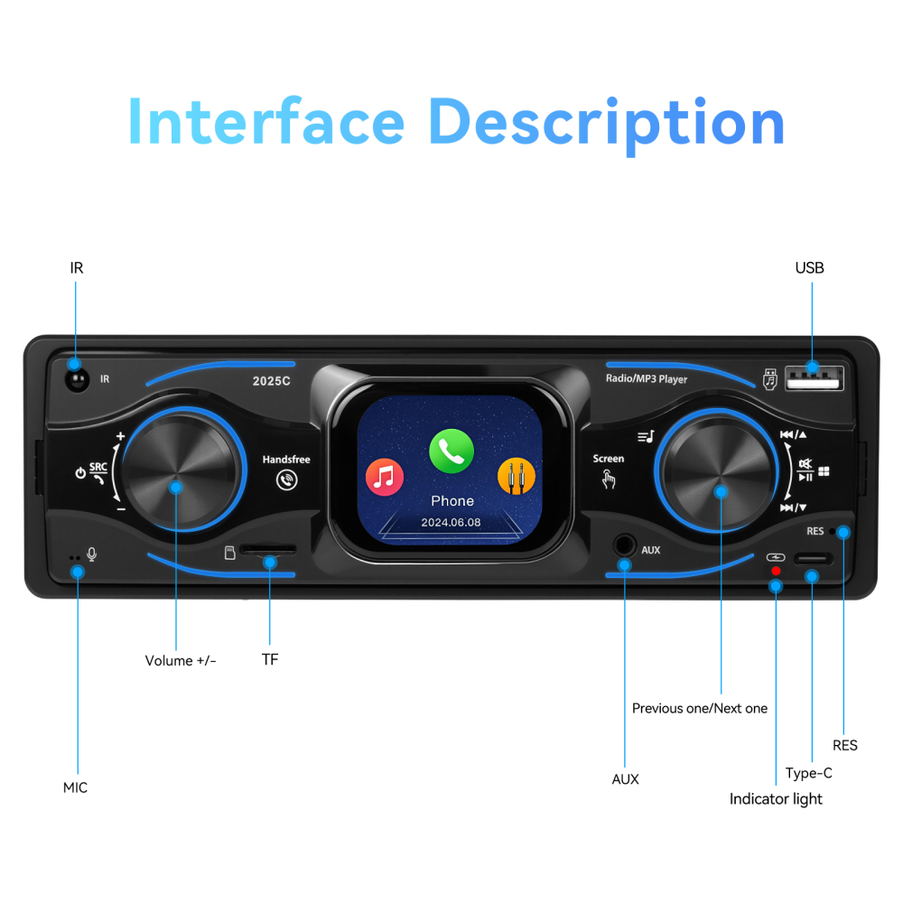 MP3 Player Auto 1DIN cu Bluetooth, Ecran Touchscreen 2.17", Multimedia și RGB [8]