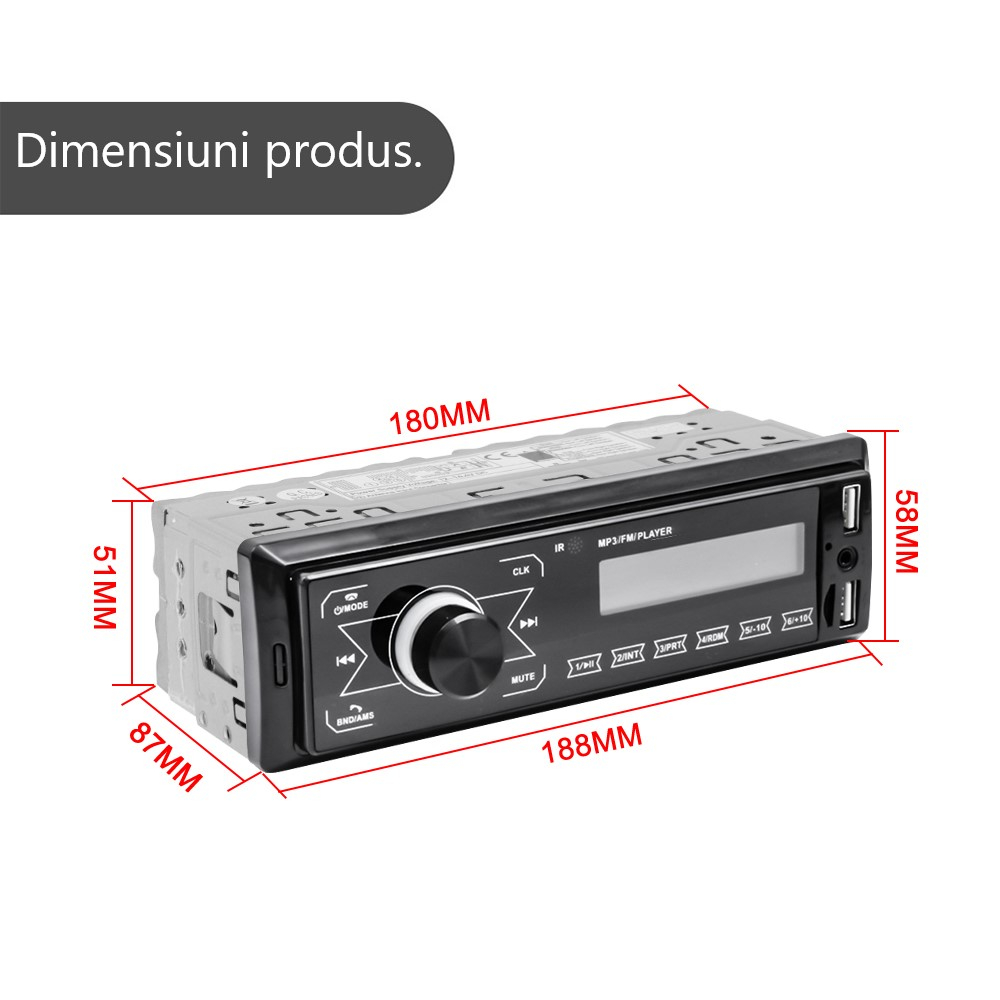 MP3 Player Auto 1DIN cu Bluetooth, Handsfree, USB, SD, AUX, FM Radio 7 culori cu butoane frontale touch – Model M10 [9]