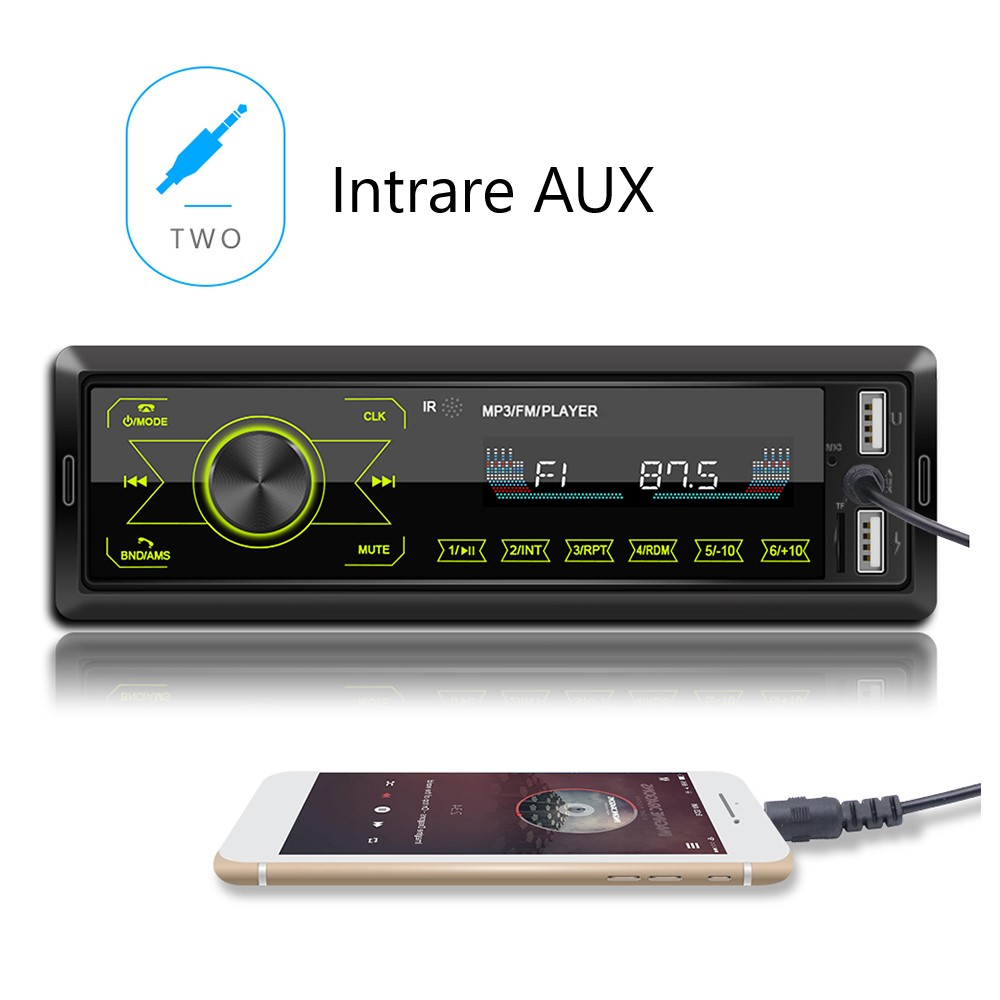 MP3 Player Auto 1DIN cu Bluetooth, Handsfree, USB, SD, AUX, FM Radio 7 culori cu butoane frontale touch – Model M10 [3]
