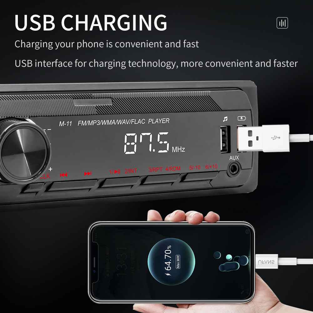 MP3 Player Auto cu Bluetooth, Control prin Aplicație Mobilă, USB, AUX, FM Radio și Lumini RGB – Model M11 [10]