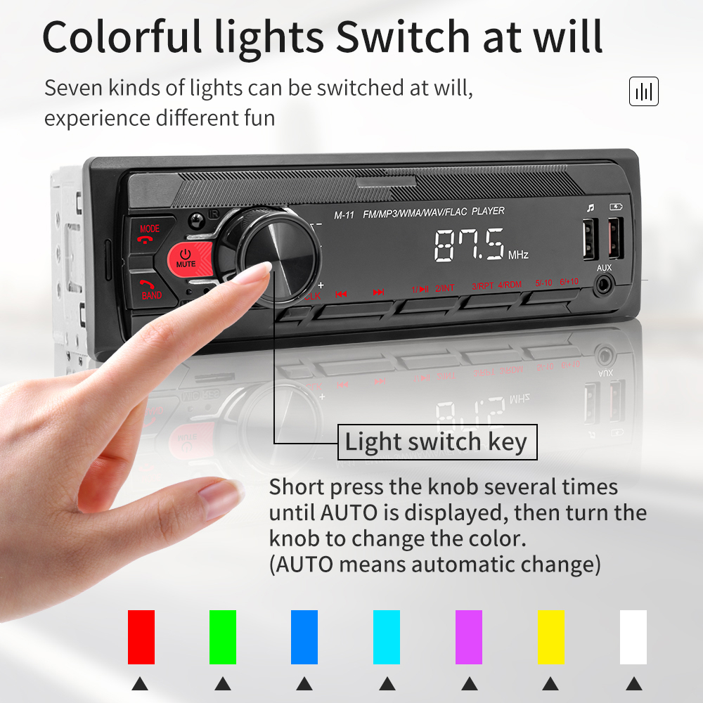 MP3 Player Auto cu Bluetooth, Control prin Aplicație Mobilă, USB, AUX, FM Radio și Lumini RGB – Model M11 [9]