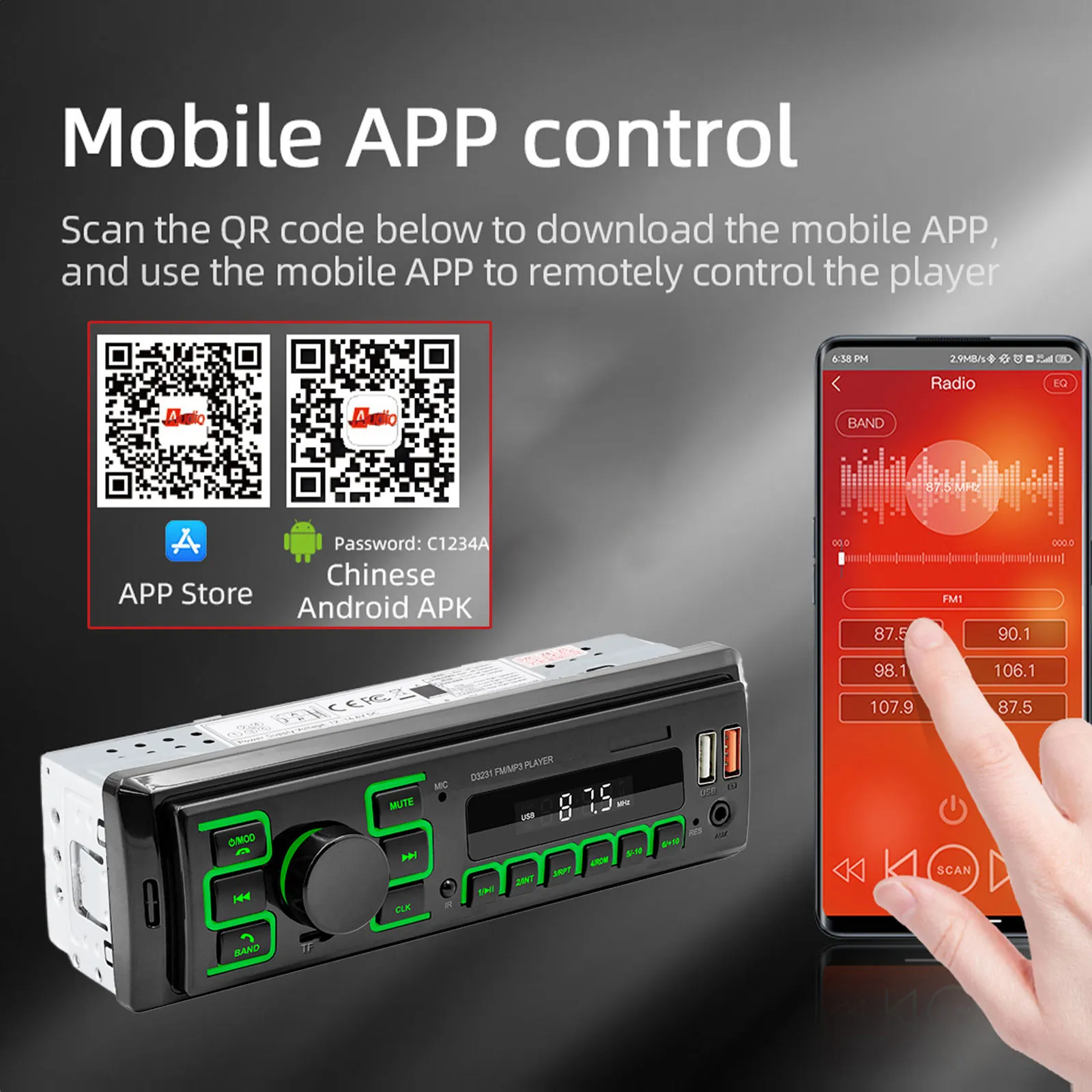 MP3 Player, Casetofon Auto 1DIN Universal, Bluetooth, USB, FM RADIO auto [10]