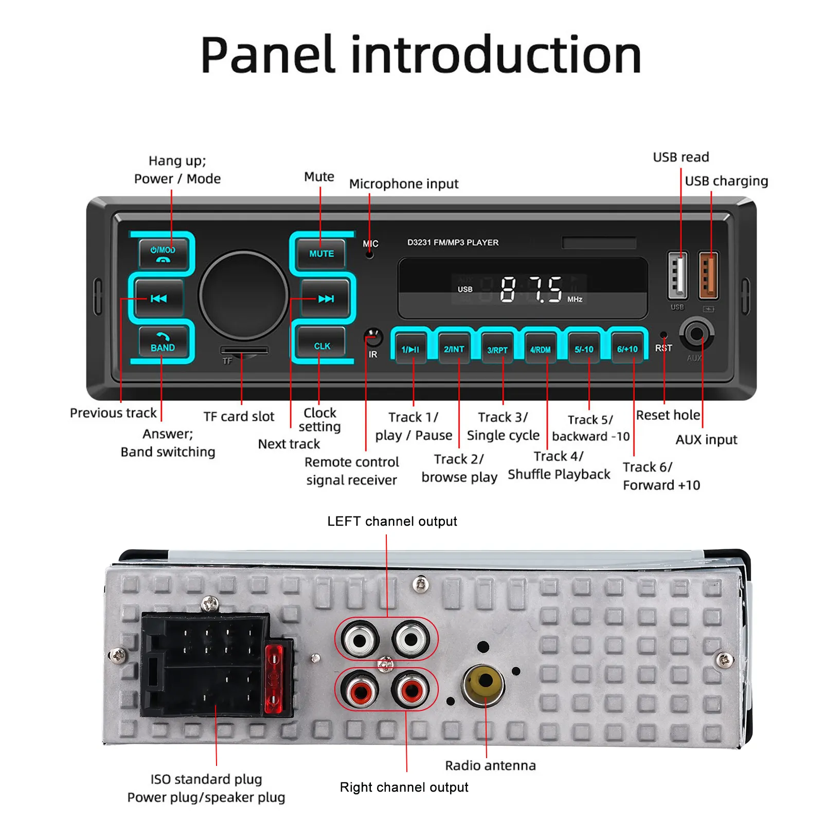 MP3 Player, Casetofon Auto 1DIN Universal, Bluetooth, USB, FM RADIO auto [6]
