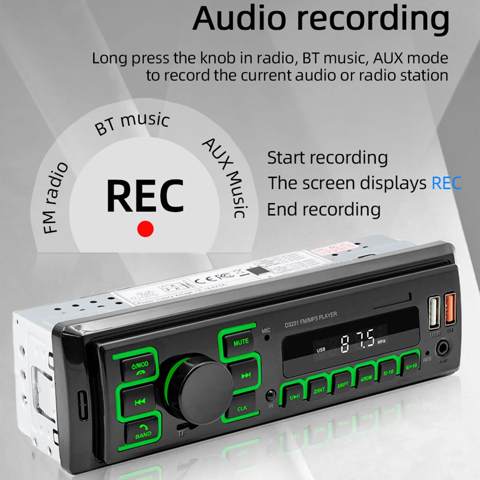 MP3 Player, Casetofon Auto 1DIN Universal, Bluetooth, USB, FM RADIO auto [9]