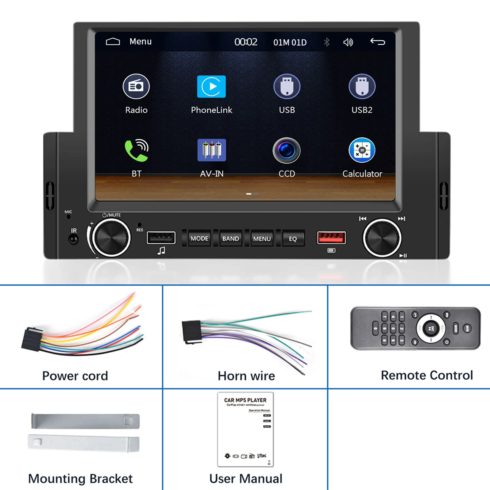 MP5 Player Auto 1DIN, CarPlay si Android Auto wireless, USB Fast Charge, Bluetooth, ecran tactil 6.2 inch [8]