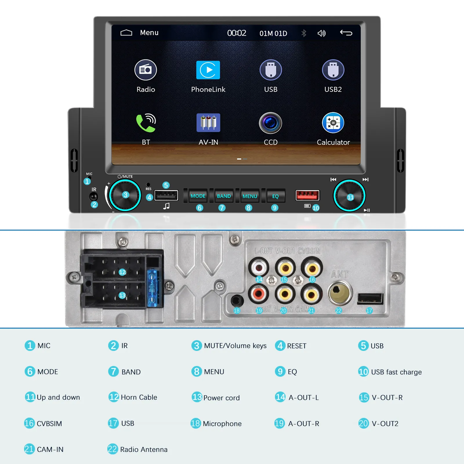 MP5 Player Auto 1DIN, CarPlay si Android Auto wireless, USB Fast Charge, Bluetooth, ecran tactil 6.2 inch [5]