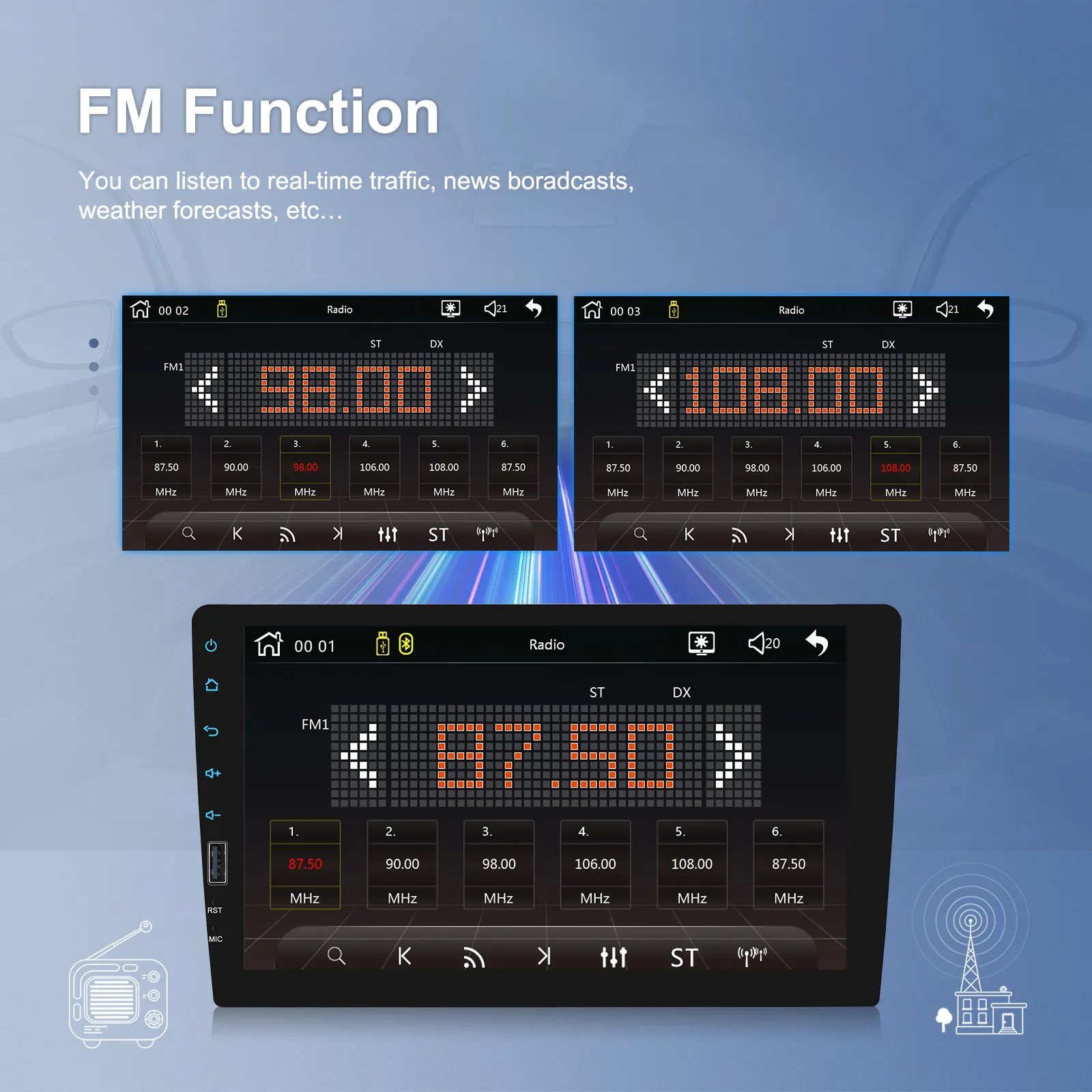 MP5 Player Auto 1DIN Universal, CarPlay si Android Auto wireless, Bluetooth, USB frontal, RCA Subwoofer, ecran 9 Inch [15]