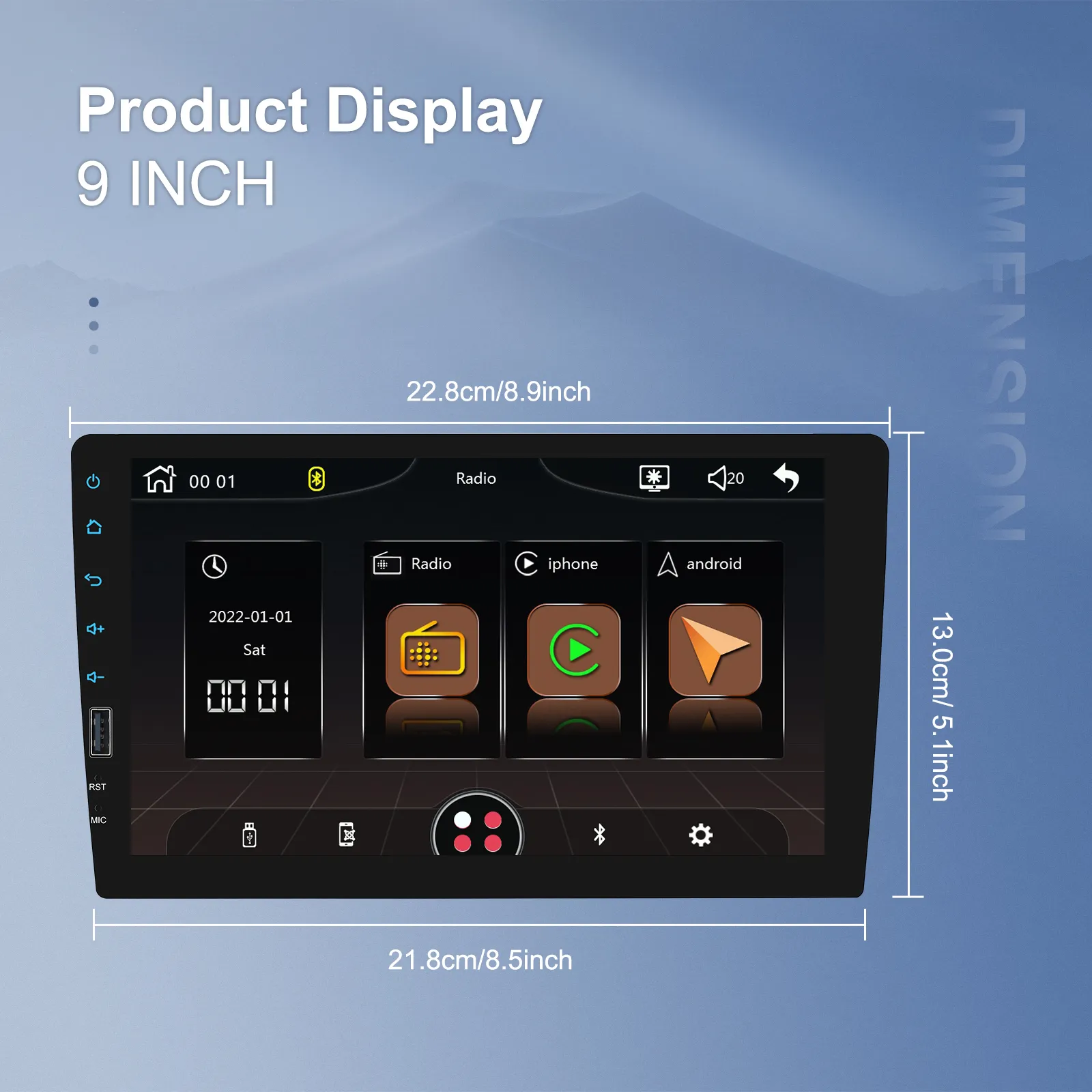 MP5 Player Auto 1DIN Universal, CarPlay si Android Auto wireless, Bluetooth, USB frontal, RCA Subwoofer, ecran 9 Inch [6]