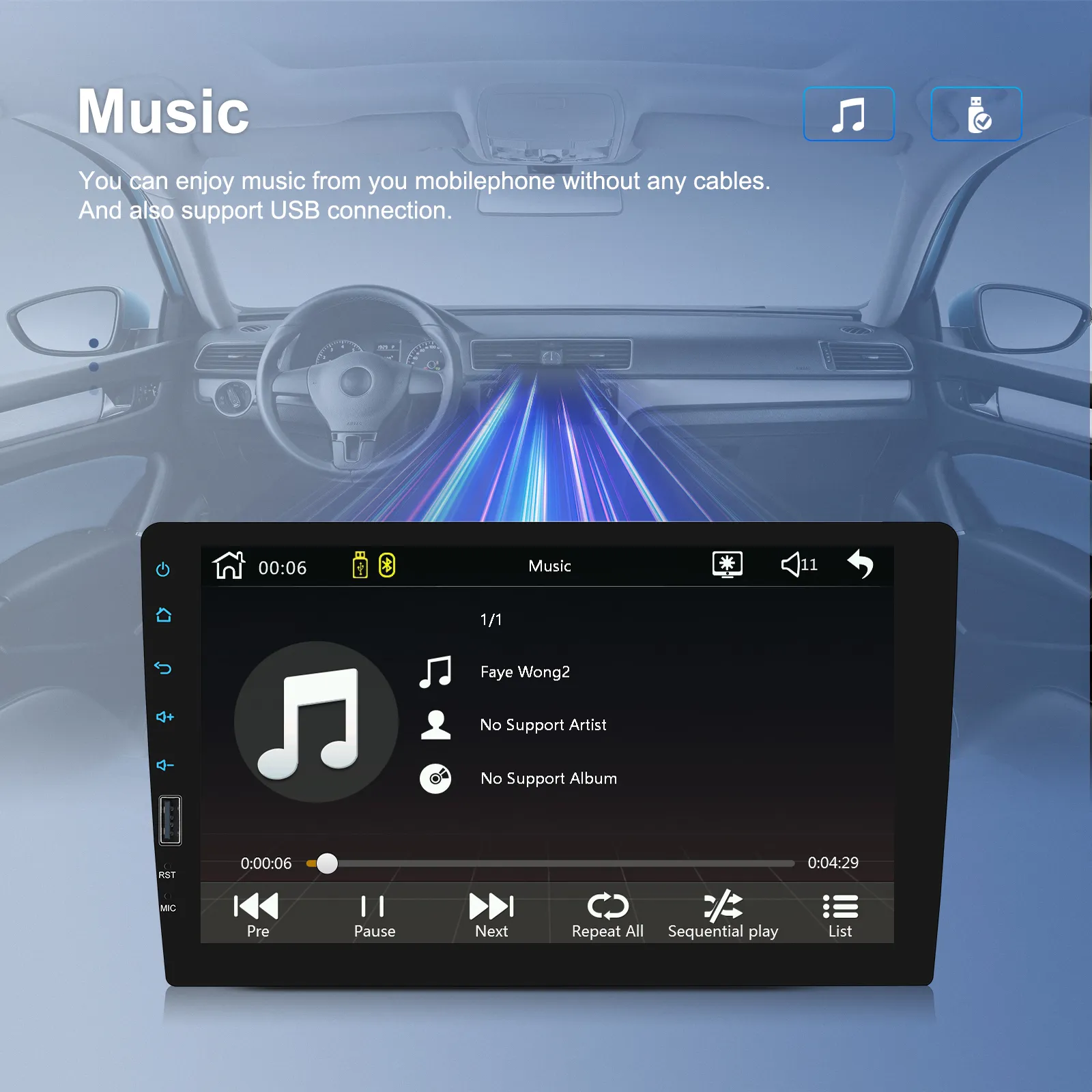 MP5 Player Auto 1DIN Universal, CarPlay si Android Auto wireless, Bluetooth, USB frontal, RCA Subwoofer, ecran 9 Inch [8]