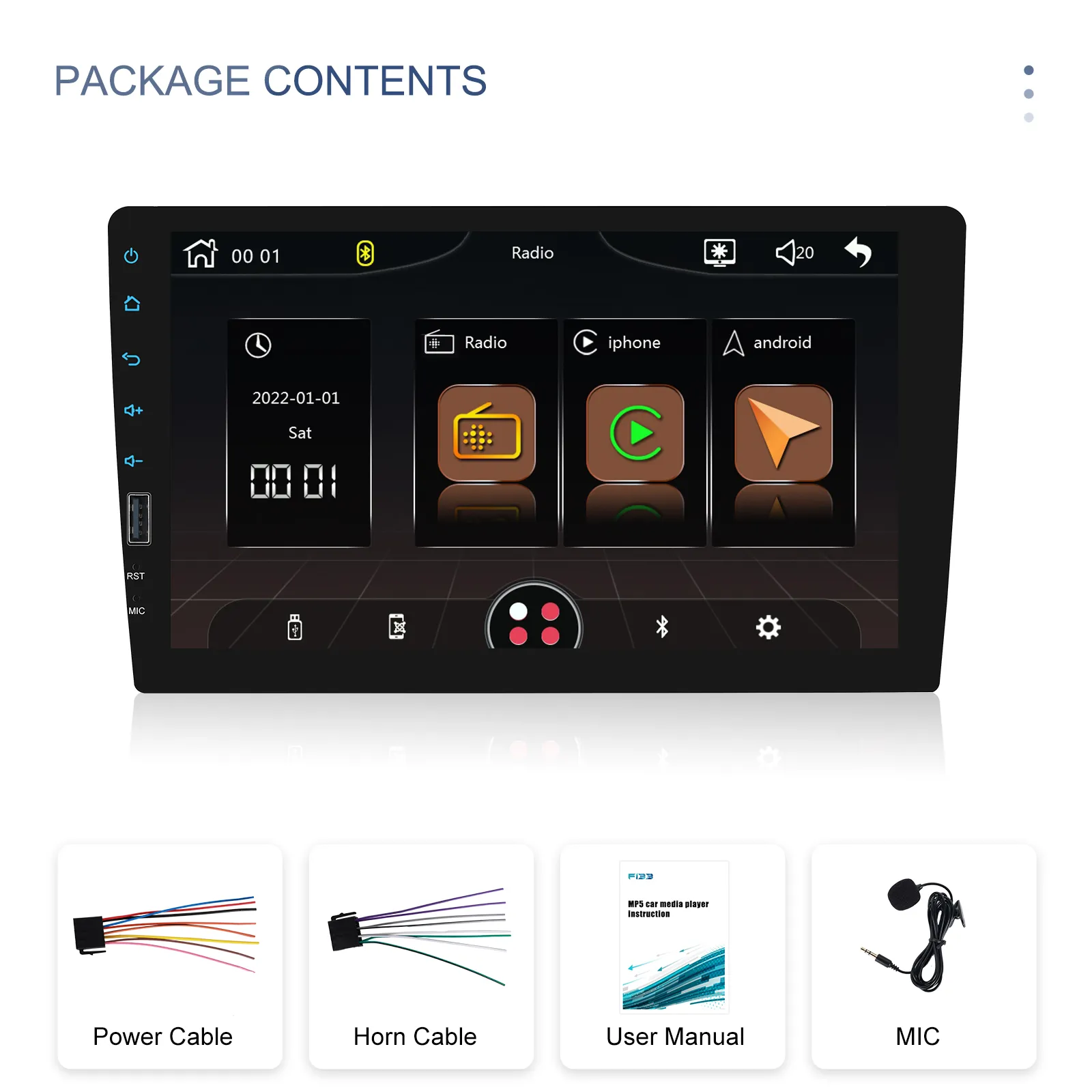 MP5 Player Auto 1DIN Universal, CarPlay si Android Auto wireless, Bluetooth, USB frontal, RCA Subwoofer, ecran 9 Inch [11]