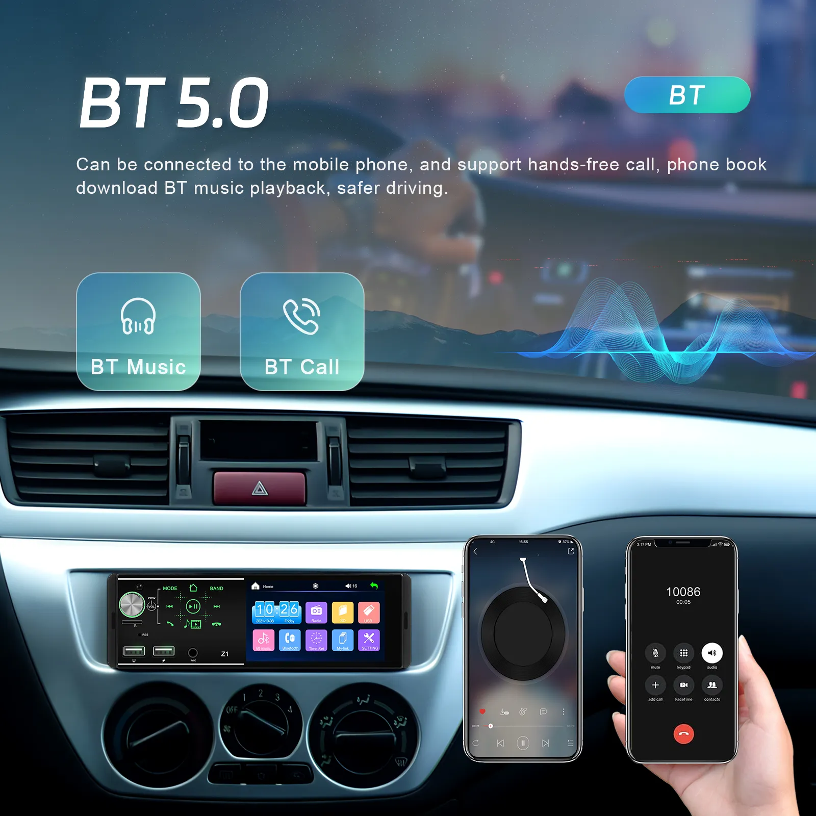 MP5 Player Auto Universal 1DIN, MirroLink, USB, Bluetooth 5.0, full touchscreen, ecran 4 inch [7]
