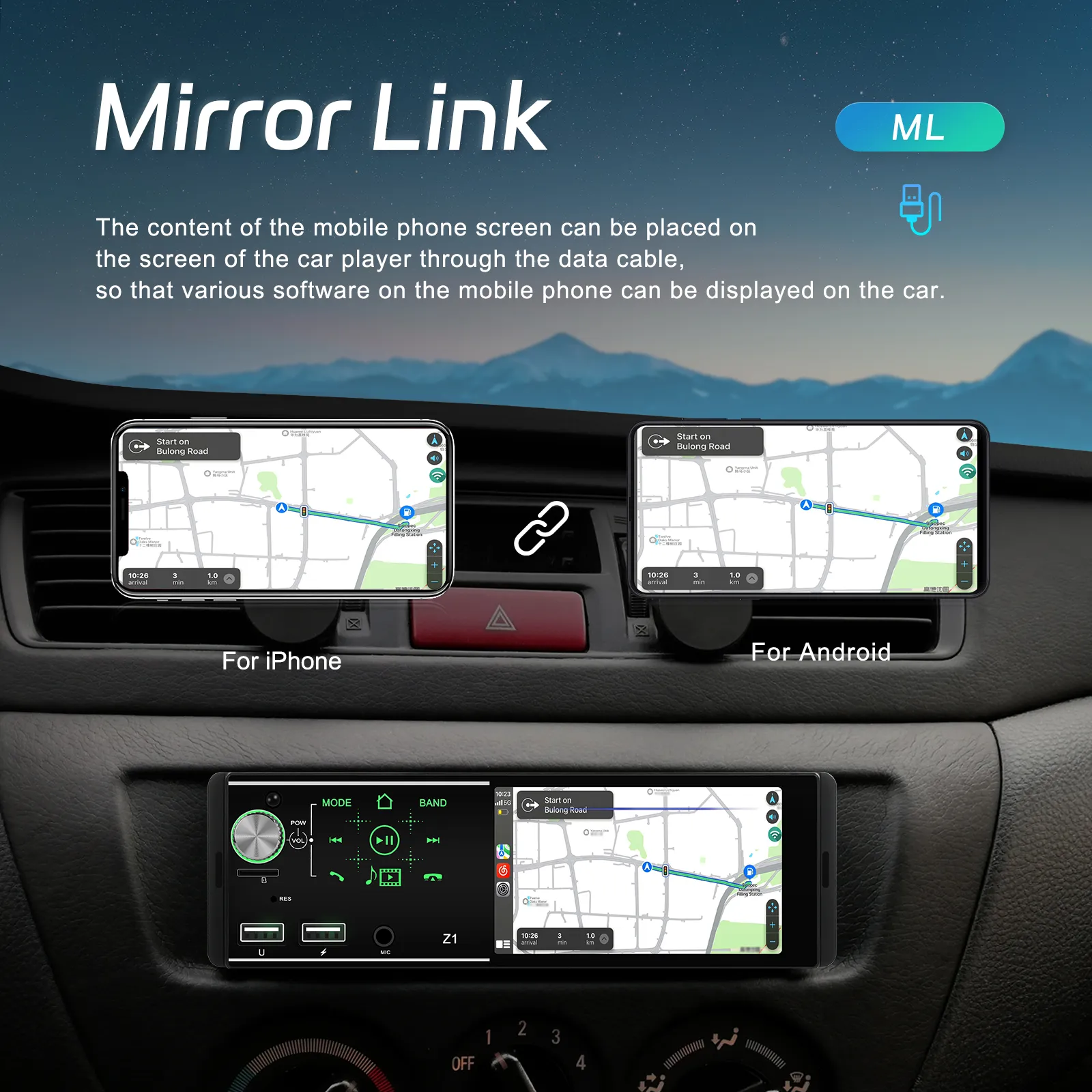 MP5 Player Auto Universal 1DIN, MirroLink, USB, Bluetooth 5.0, full touchscreen, ecran 4 inch [9]