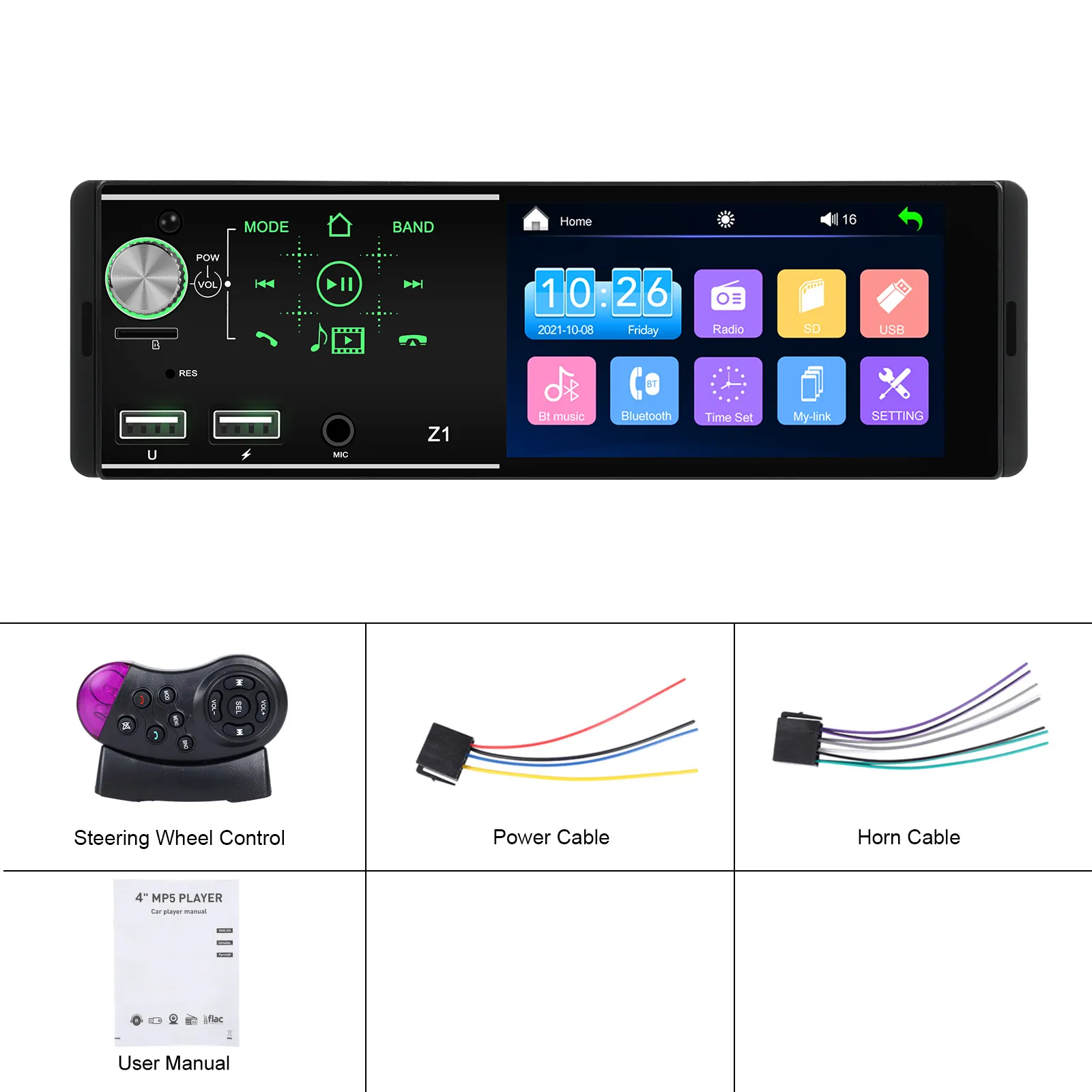 MP5 Player Auto Universal 1DIN, MirroLink, USB, Bluetooth 5.0, full touchscreen, ecran 4 inch [11]