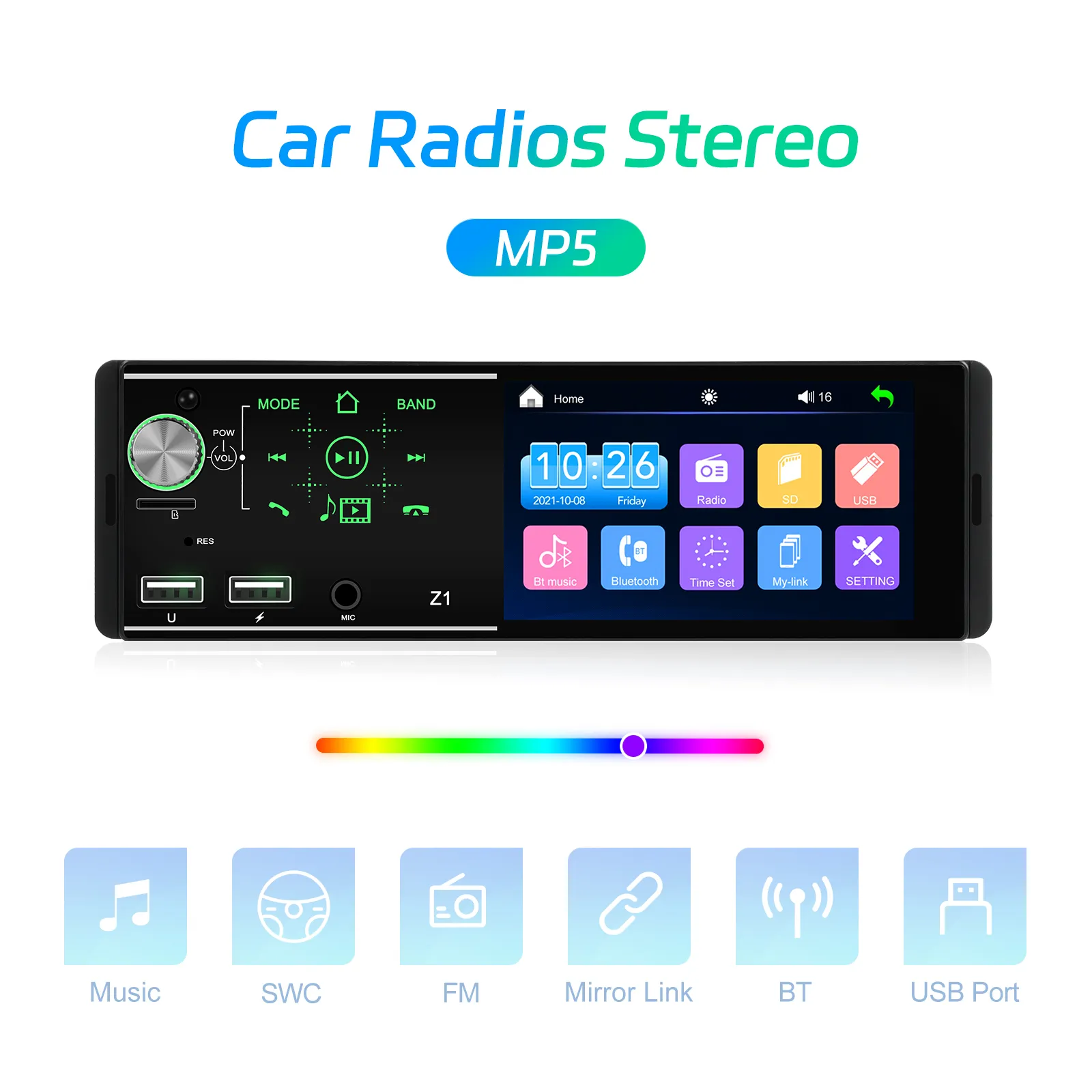 MP5 Player Auto Universal 1DIN, MirroLink, USB, Bluetooth 5.0, full touchscreen, ecran 4 inch [13]