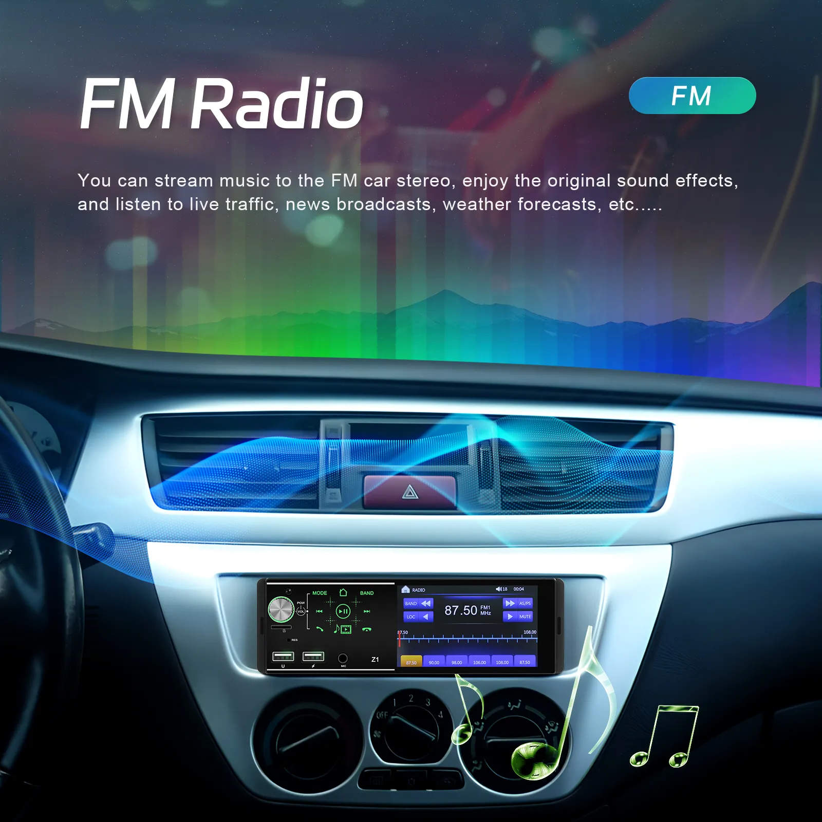 MP5 Player Auto Universal 1DIN, MirroLink, USB, Bluetooth 5.0, full touchscreen, ecran 4 inch [8]