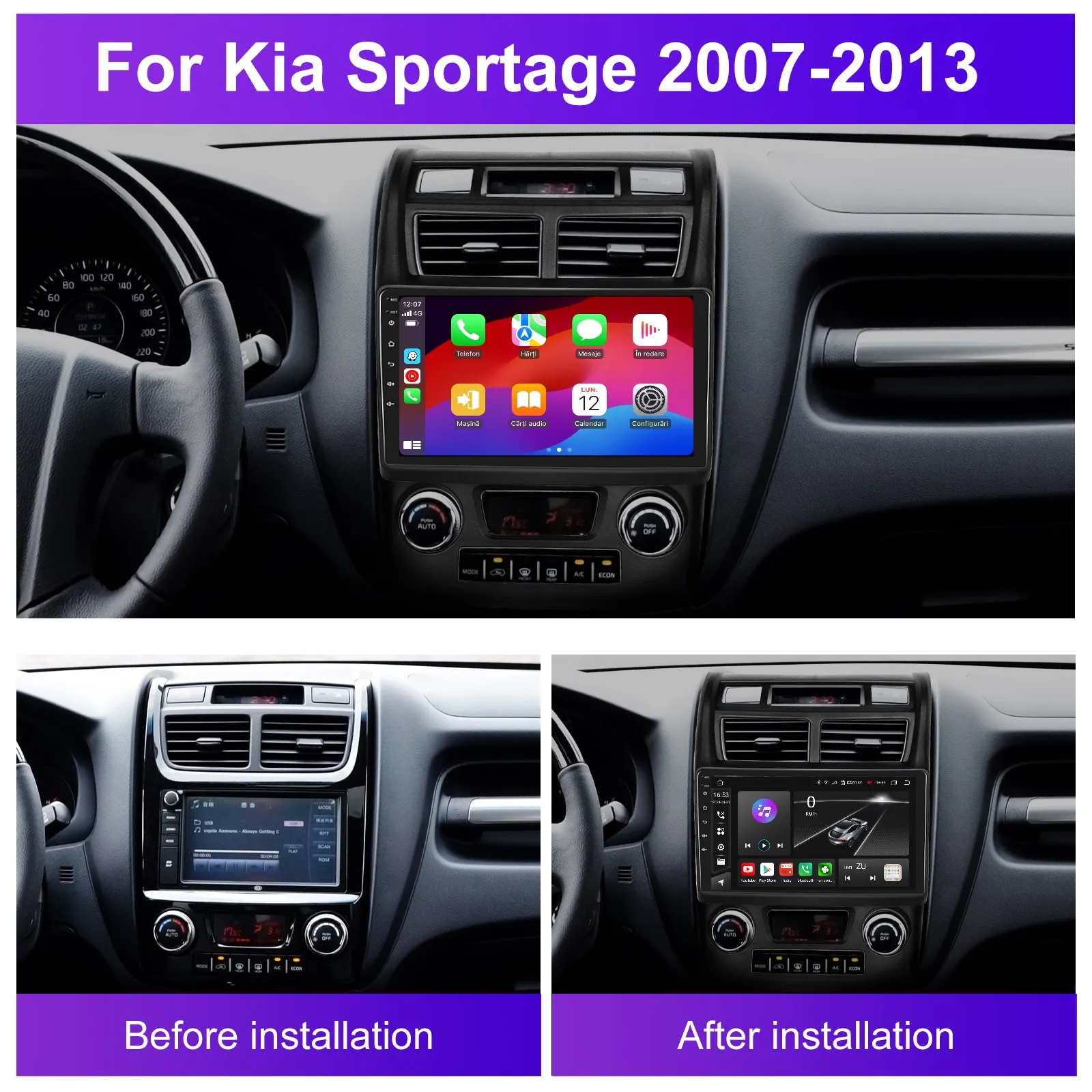 Navigatie 2K QLED Kia Sportage (2007-2013), 4 GB RAM, SLOT SIM 4G, DSP, CarPlay si Android Auto ecran 9.36 inch [2]