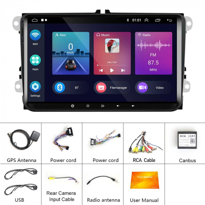 Navigatie Volkswagen|Skoda|Seat cu Android 11, Carplay, 2GB RAM 32GB ROM, Ecran de 9 Inch, dedicata Golf 5, Golf 6, Jetta, Passat B6, CC, B7, Polo, Tiguan, Touran, Skoda, Seat [4]