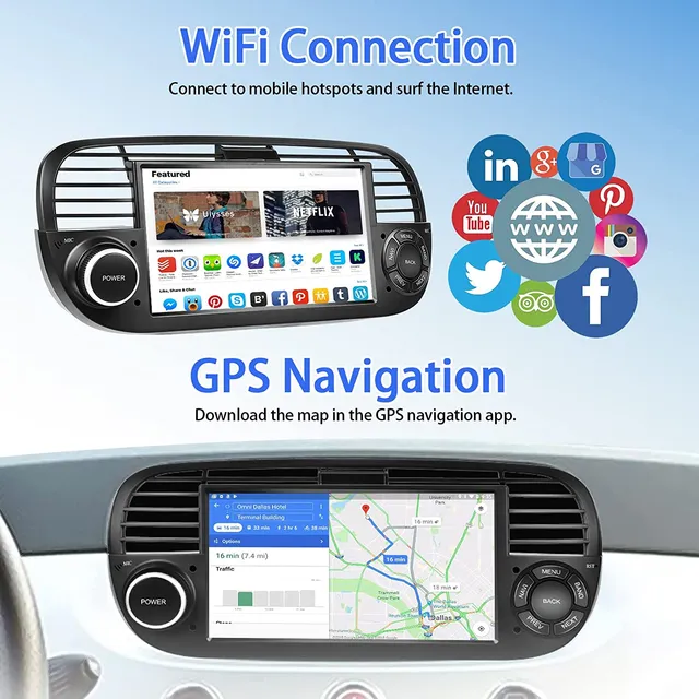 Navigatie Fiat 500 (2007-2014) cu Android 11, Carplay și Android Auto wireless 32 GB ROM [2]