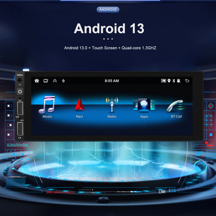 Navigatie Android 13, Player 1DIN 2GB 64GB, CarPlay si Android Auto wifi, DSP, RDS, Universal, ecran 6.86 Inch [6]