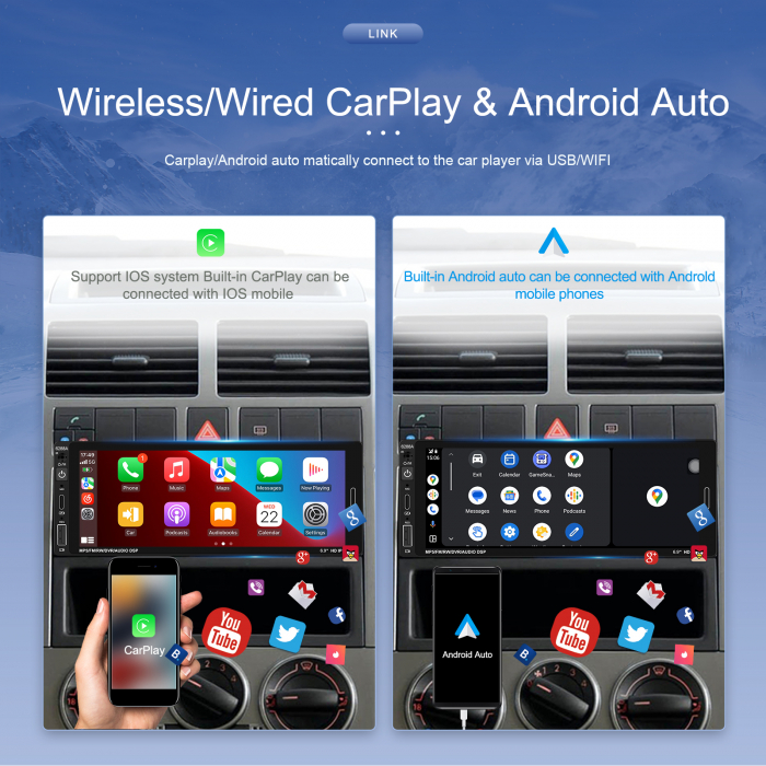 Navigatie Android 13, Player 1DIN 2GB+64GB, CarPlay si Android Auto wifi, DSP, RDS, Universal, USB FRONTAL, ecran 6.86 Inch [8]