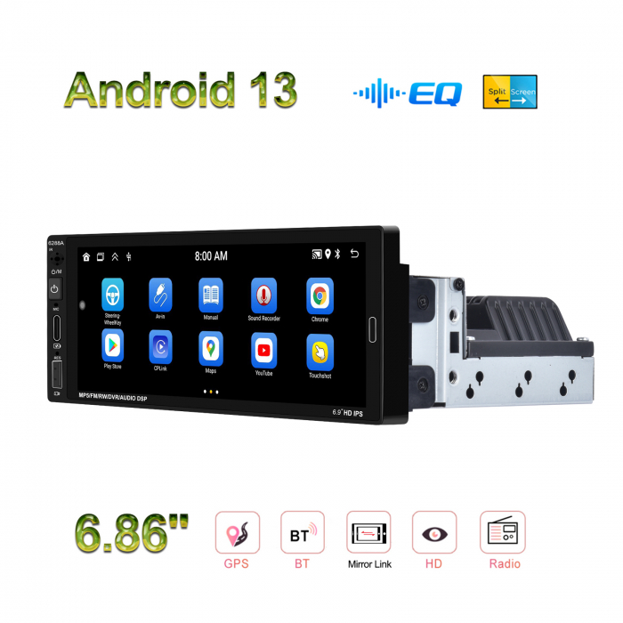 Navigatie Android 13, Player 1DIN 2GB+64GB, CarPlay si Android Auto wifi, DSP, RDS, Universal, USB FRONTAL, ecran 6.86 Inch [5]